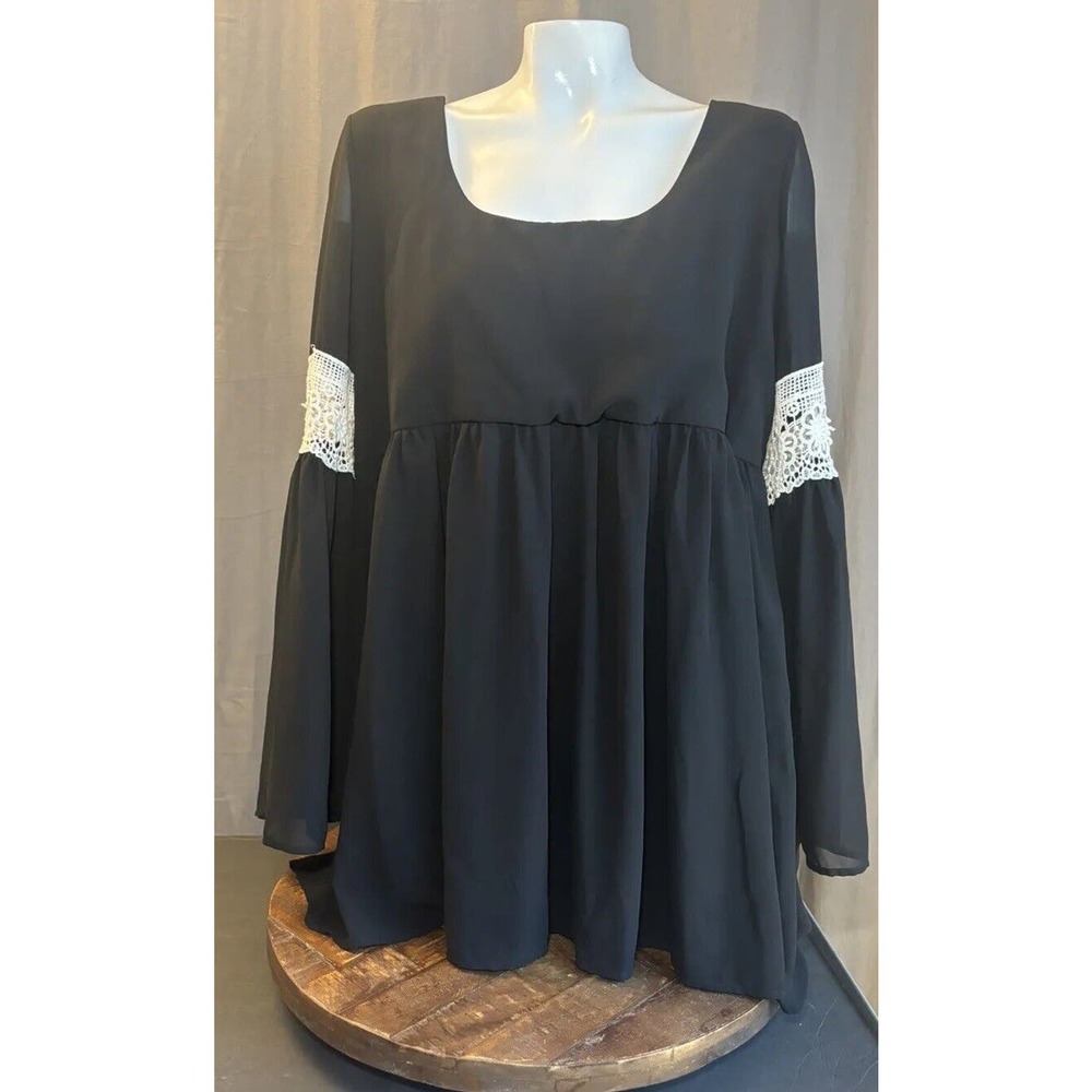 Pink Blush New Black Peasant Flowy Blouse Top Womens NWT Size X-Large